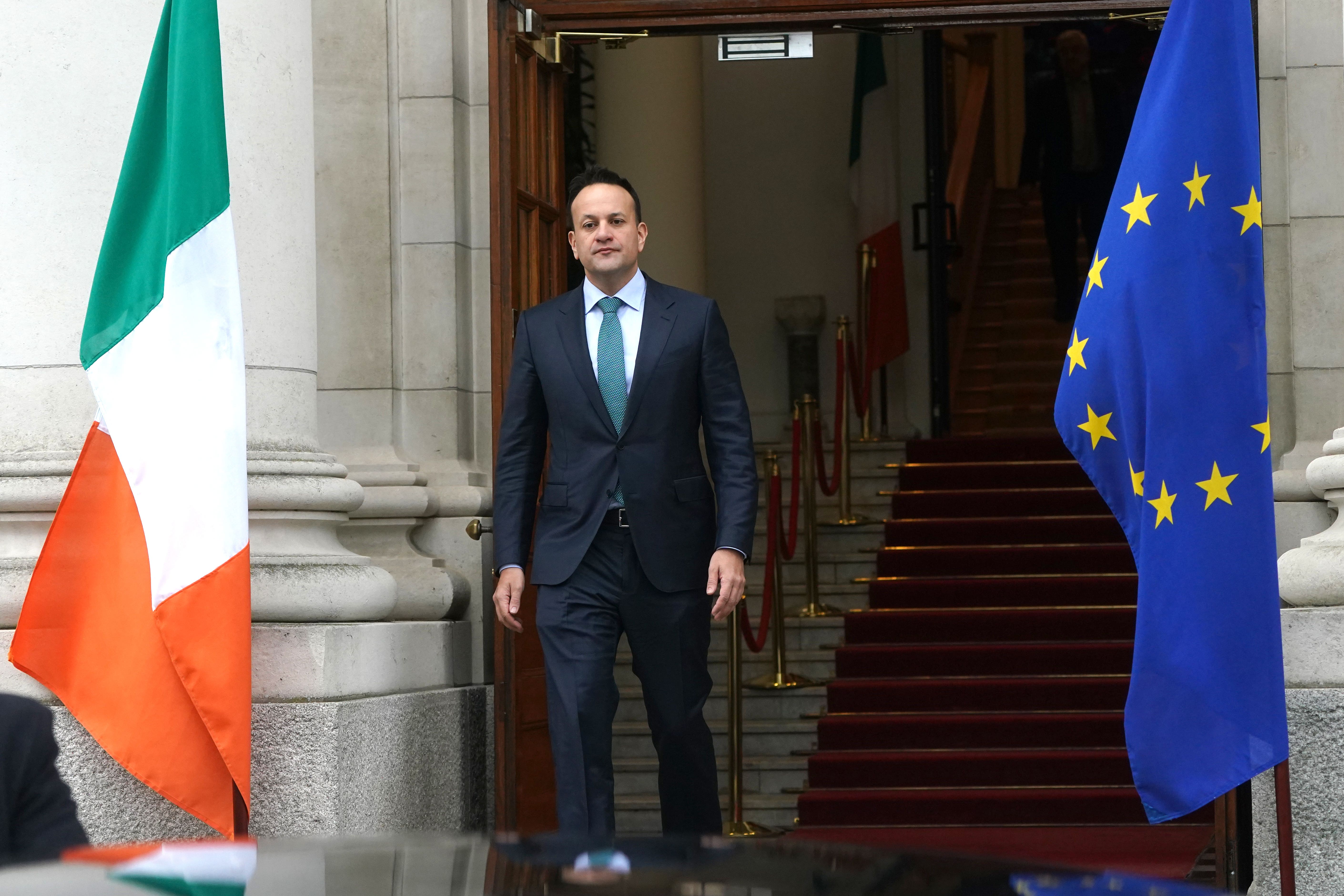 Taoiseach Leo Varadkar waiting to welcome President of the European Parliament, Roberta Metsola, at Government Buildings in Dublin during her two-day visit to the Republic of Ireland. Picture date: Thursday February 2, 2023.
