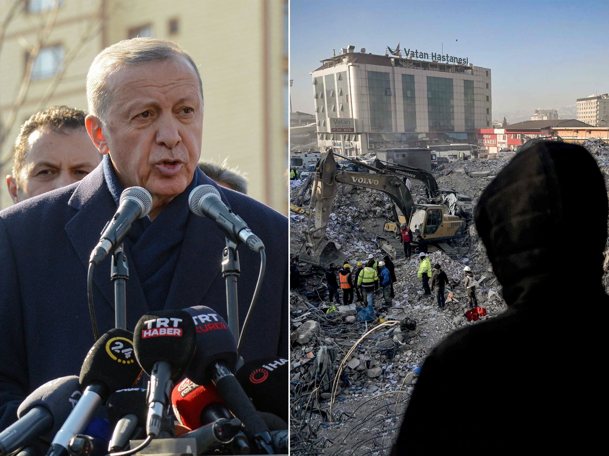 President Erdogan visits a scene of devastation following the recent earthquakes