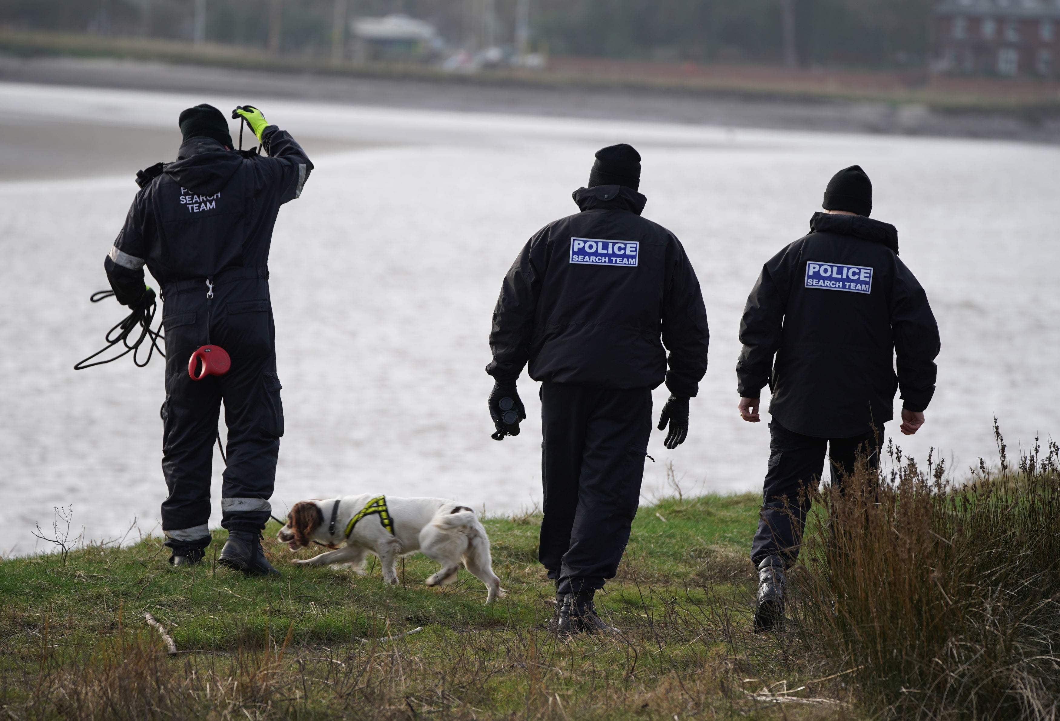 Police search teams on the banks of the River Wyre in Hambleton, Lancashire searching for any sign of Nicola Bulley.