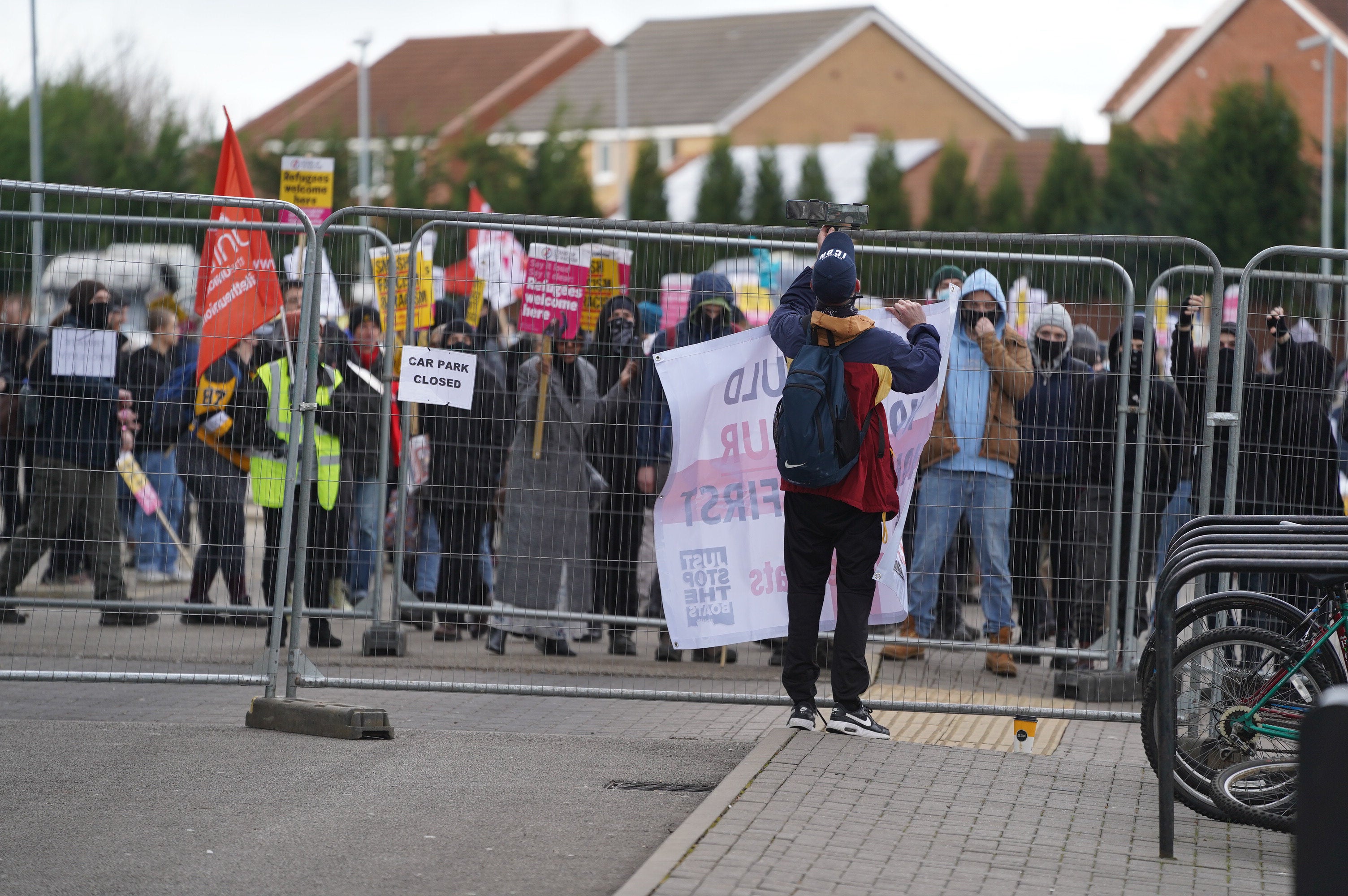 Protesters outside a Holiday Inn, Rotherham