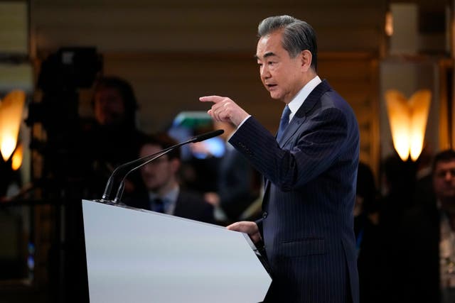 <p>China’s Wang Yi speaks at the Munich Security Conference in Munich, Saturday 18 February 2023</p>