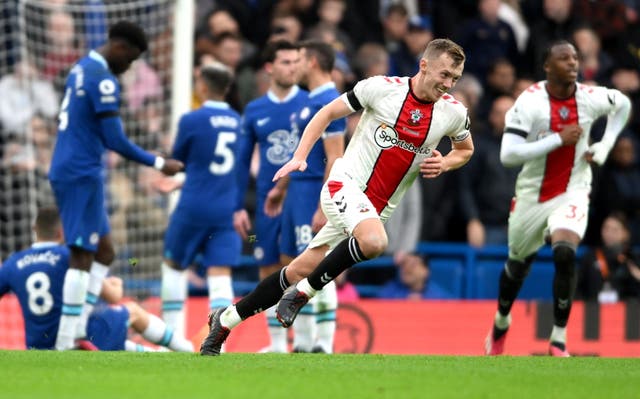 <p>Ward-Prowse wheels away in celebration after his free-kick hits the back of the net </p>