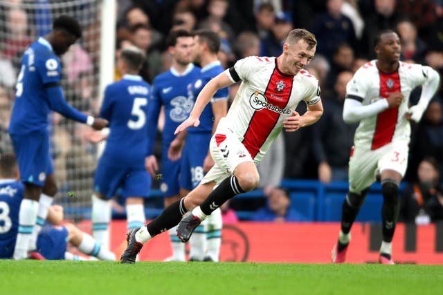 <p>Ward-Prowse wheels away in celebration after his free-kick hits the back of the net </p>