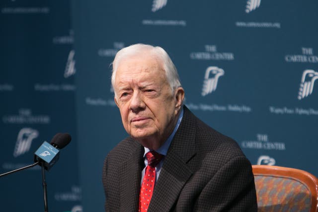 <p>Former president Jimmy Carter discusses his cancer diagnosis during a press conference at the Carter Center in 2015 in Atlanta, Georgia</p>
