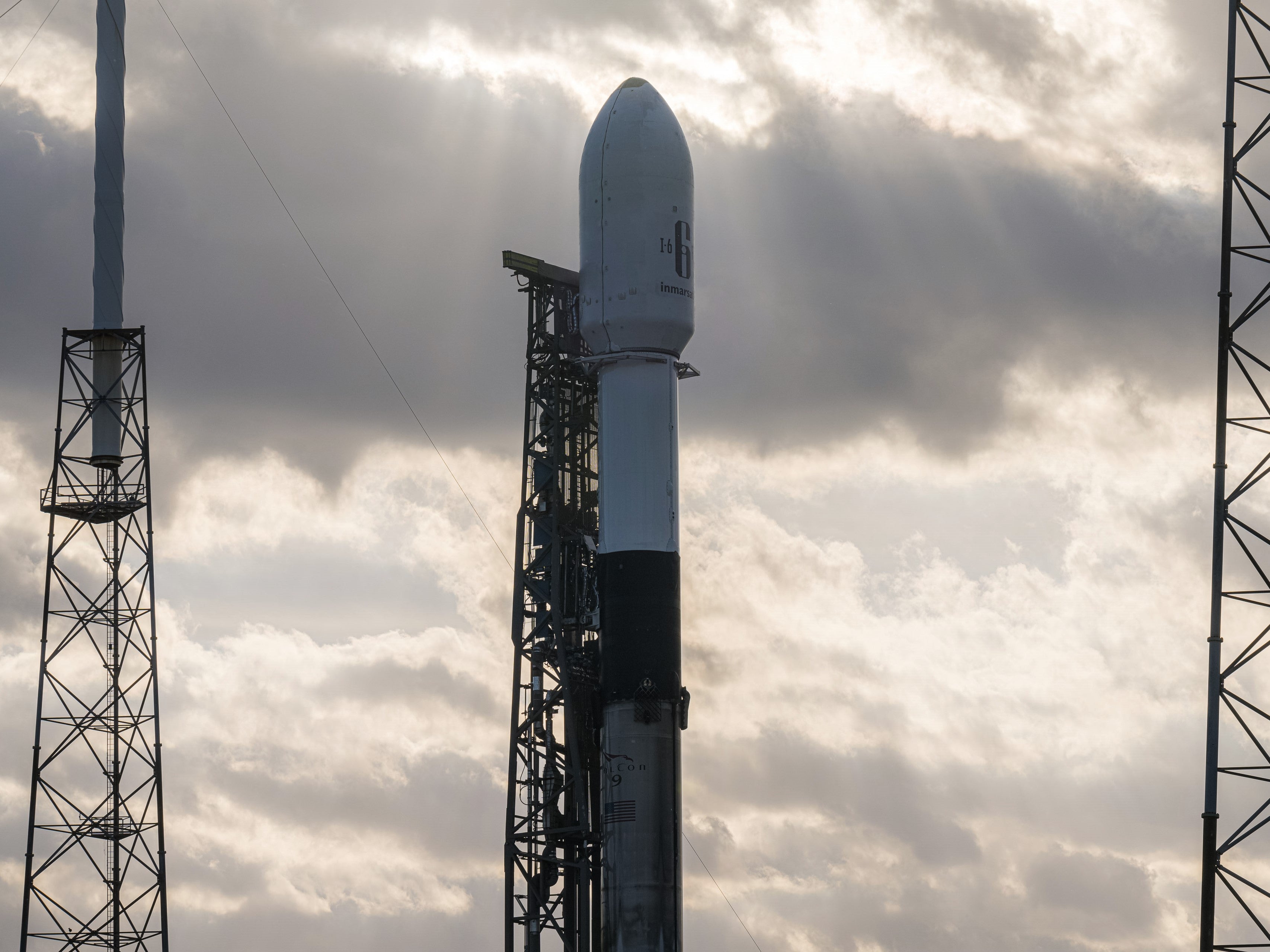 <p>Inmarsat’s payload sits atop a SpaceX Falcon 9 rocket on the launchpad in Cape Canaveral, Florida, on 17 February, 2023</p>