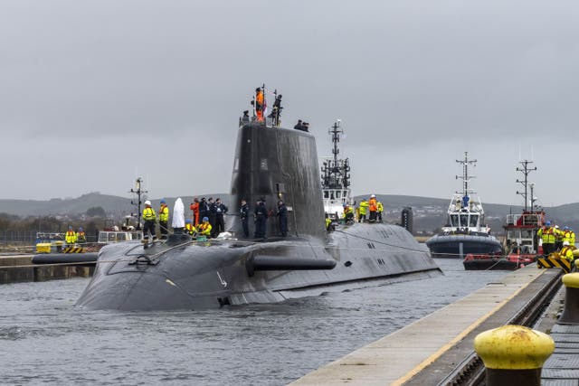 HMS Anson departs the BAE Systems shipyard in Barrow-in-Furness, Cumbria (BAE Systems/PA)