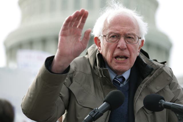 <p>US Sen. Bernie Sanders (I-VT) speaks during a news conference in front of the U.S. Capitol on 7 February 2023 in Washington DC. Congressional Democrats held a news conference to discuss the Child Care Legislation.  (Photo by Alex Wong/Getty Images)</p>