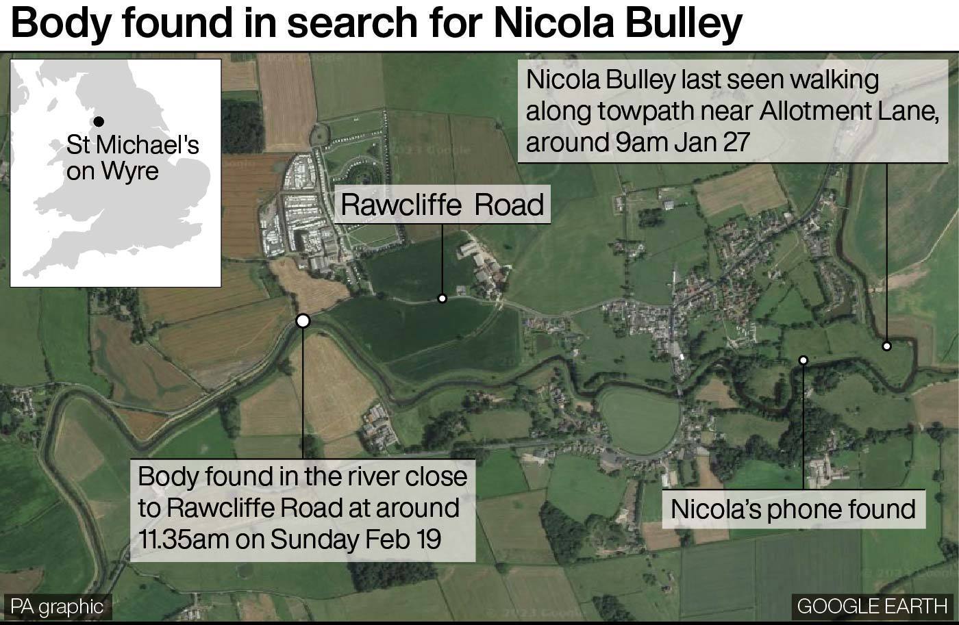 Map shows where police searching for Nicola Bulley found a body