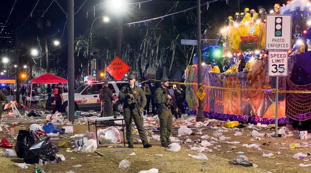 <p>Police at the scene of a shooting in New Orleans on Sunday </p>