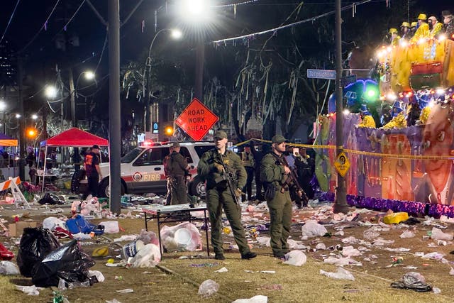 <p>Police at the scene of a shooting in New Orleans on Sunday </p>