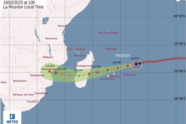 <p>The forecast path of Cyclone Freddy on Monday</p>