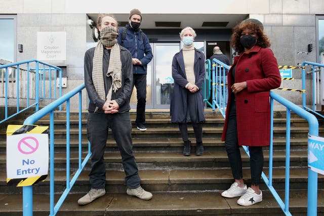 Extinction Rebellion activists Ryan Simmons, Roger Hallam, Holly Brentnall, and Valerie Brown (PA)