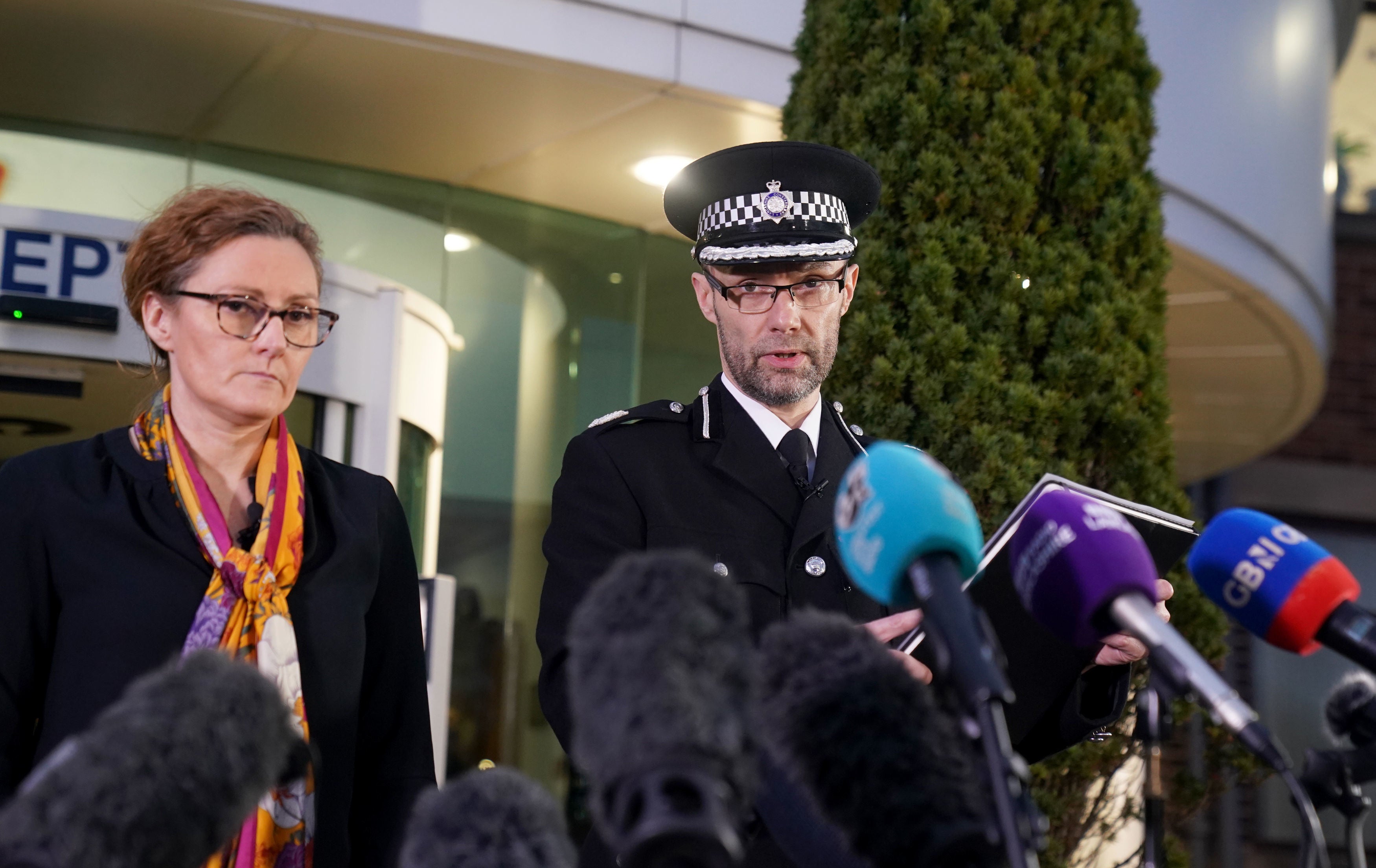 Assistant Chief Constable Peter Lawson of Lancashire Police with Detective Chief Superintendent Pauline Stables at the press conference on Monday
