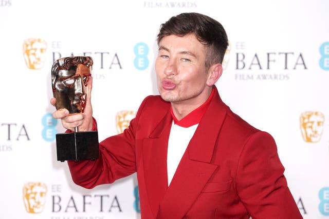 Barry Keoghan poses with his Bafta for best supporting actor for The Banshees Of Inisherin (Ian West/PA)
