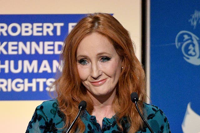 <p>JK Rowling speaks onstage at the 2019 RFK Ripple of Hope Awards in New York</p>