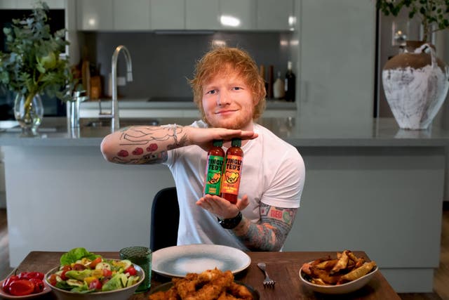 Ed Sheeran and his Tingly Ted’s sauce. (Tingly Ted’s/PA)