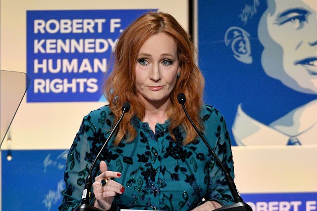 <p>J.K. Rowling speaks onstage at the 2019 RFK Ripple of Hope Awards at New York Hilton Midtown on December 12, 2019</p>