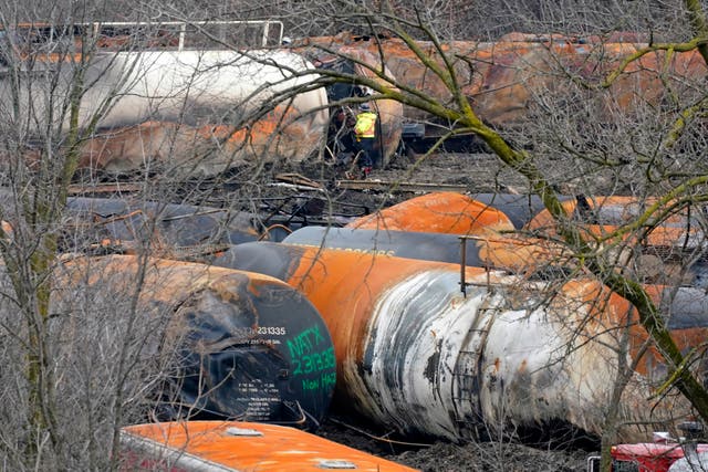 <p>The cleanup of portions of a Norfolk Southern freight train that derailed February 3, in East Palestine, Ohio</p>