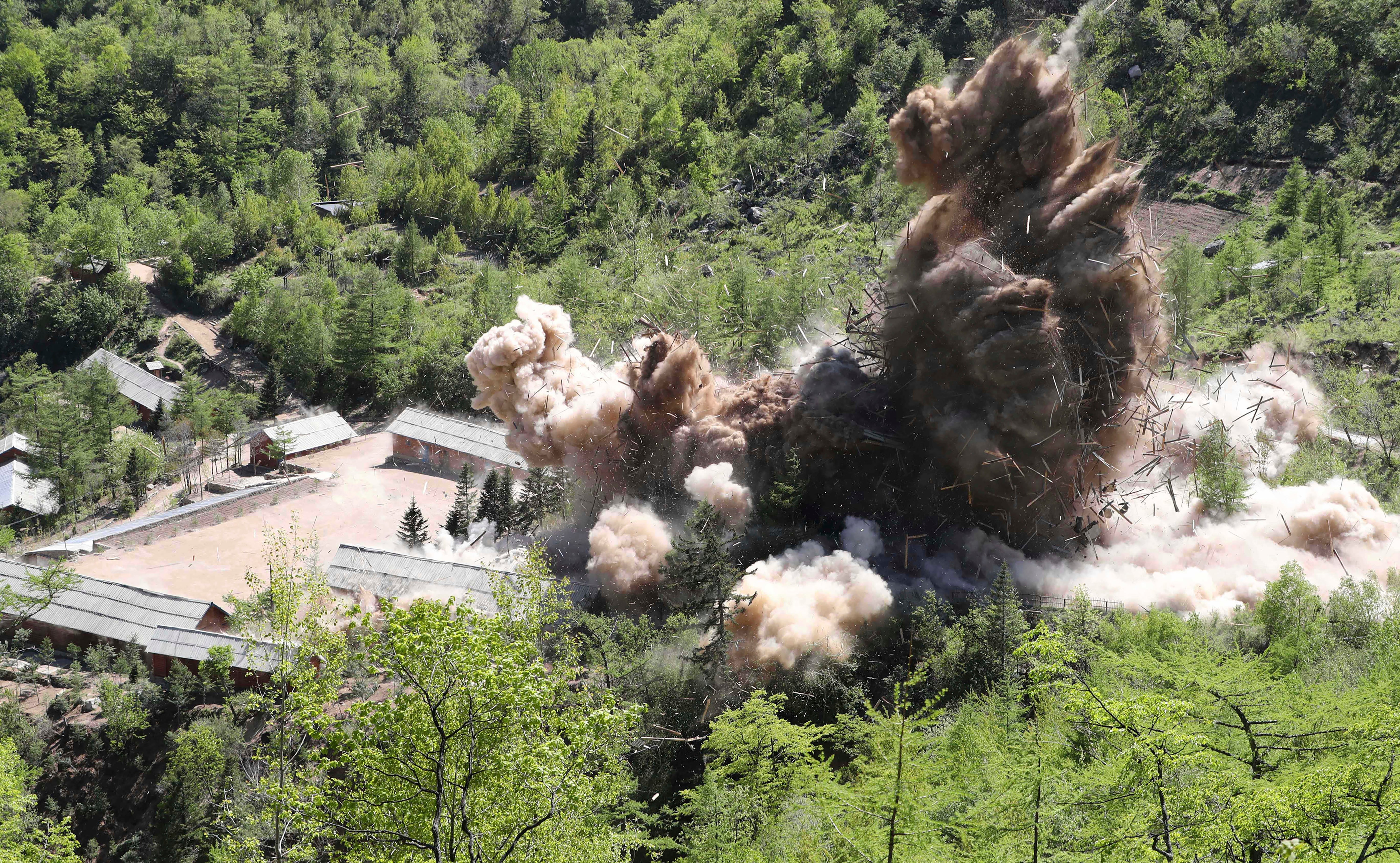 <p>File Command post facilities at one of North Korea's nuclear test sites are demolished in Punggye-ri, North Korea</p>