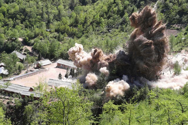 <p>File Command post facilities at one of North Korea's nuclear test sites are demolished in Punggye-ri, North Korea</p>