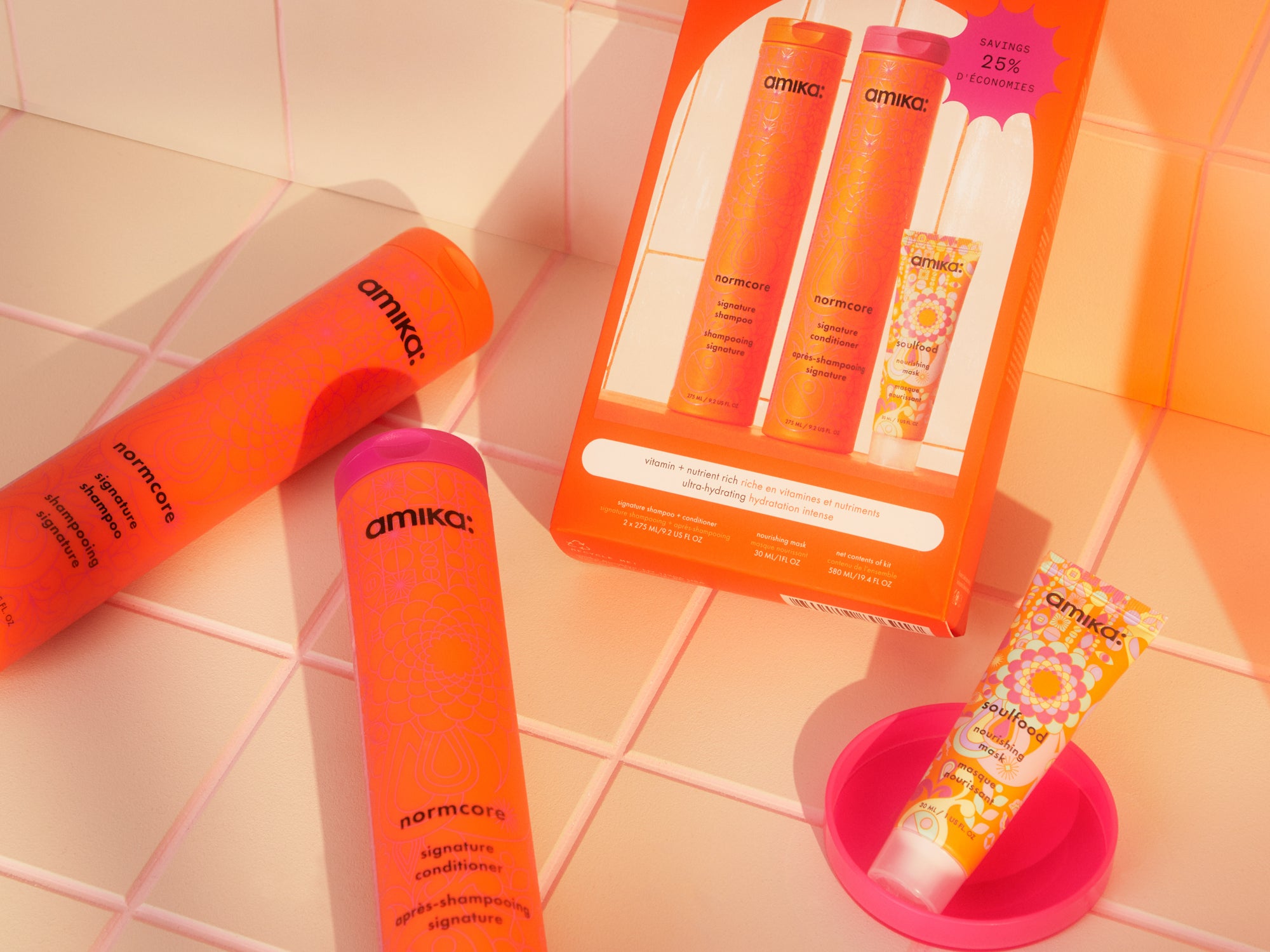 Amika Vitamin Burst Signature Wash + Care Hair Set: £26, Loveamika.co.uk