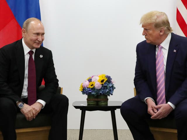 <p>Russian President Vladimir Putin and US President Donald Trump met during the G20 summit in Osaka in 2019</p>