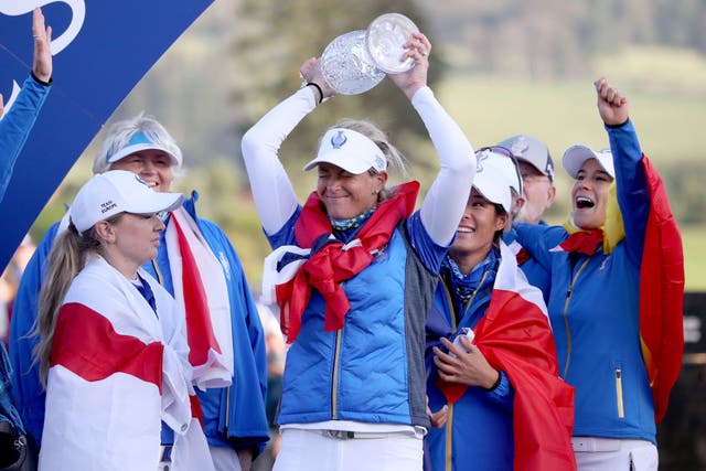 Suzann Pettersen (centre) will captain Europe in the next two editions of the Solheim Cup (Jane Barlow/PA)
