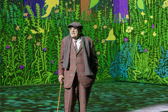 <p>David Hockney pictured at his immersive show at Lightroom</p>