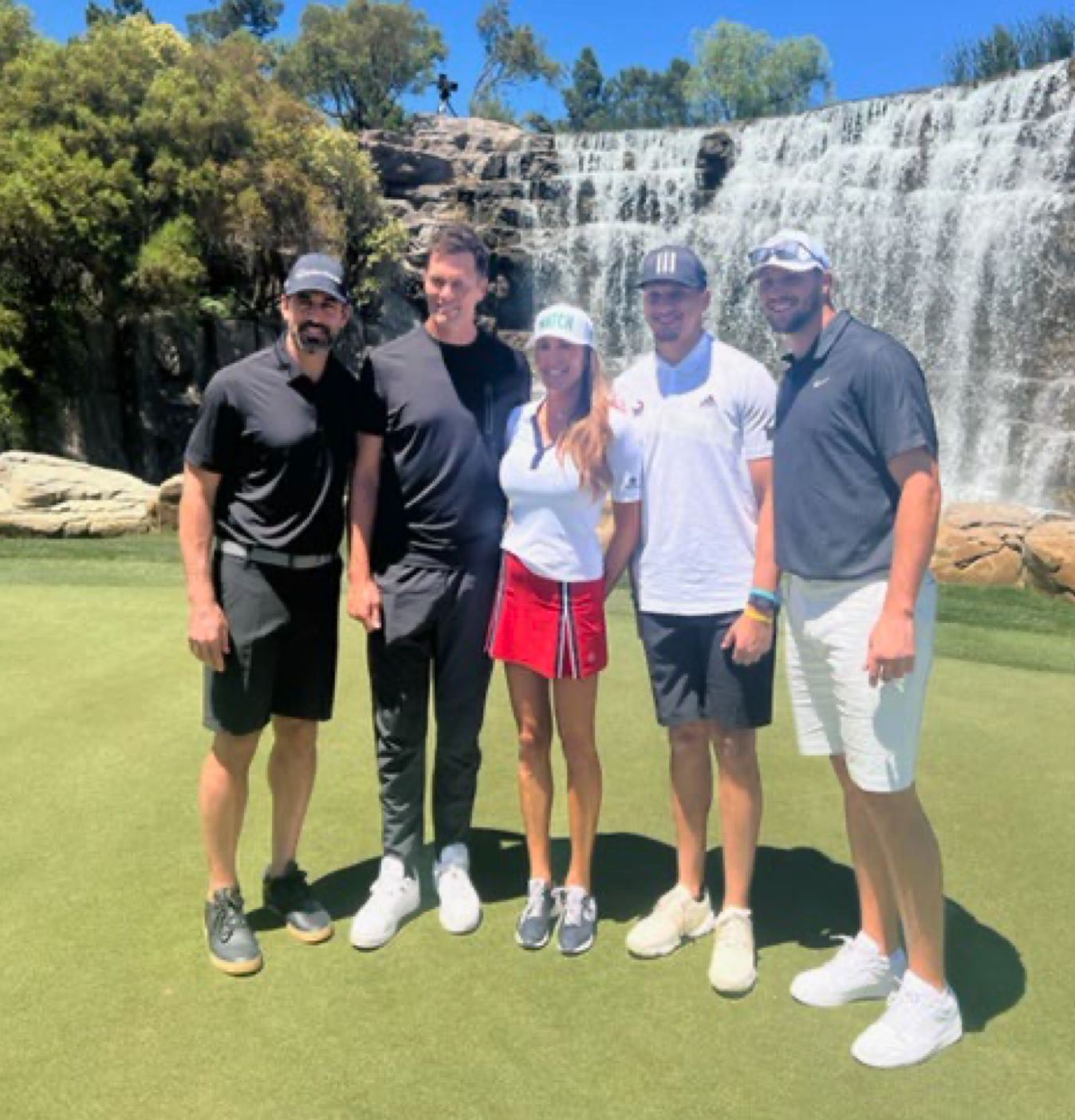 Alleged ‘Vegas Swindler’ Sara King with, from left: Aaron Rodgers, Tom Brady, Patrick Mahomes and Josh Allen