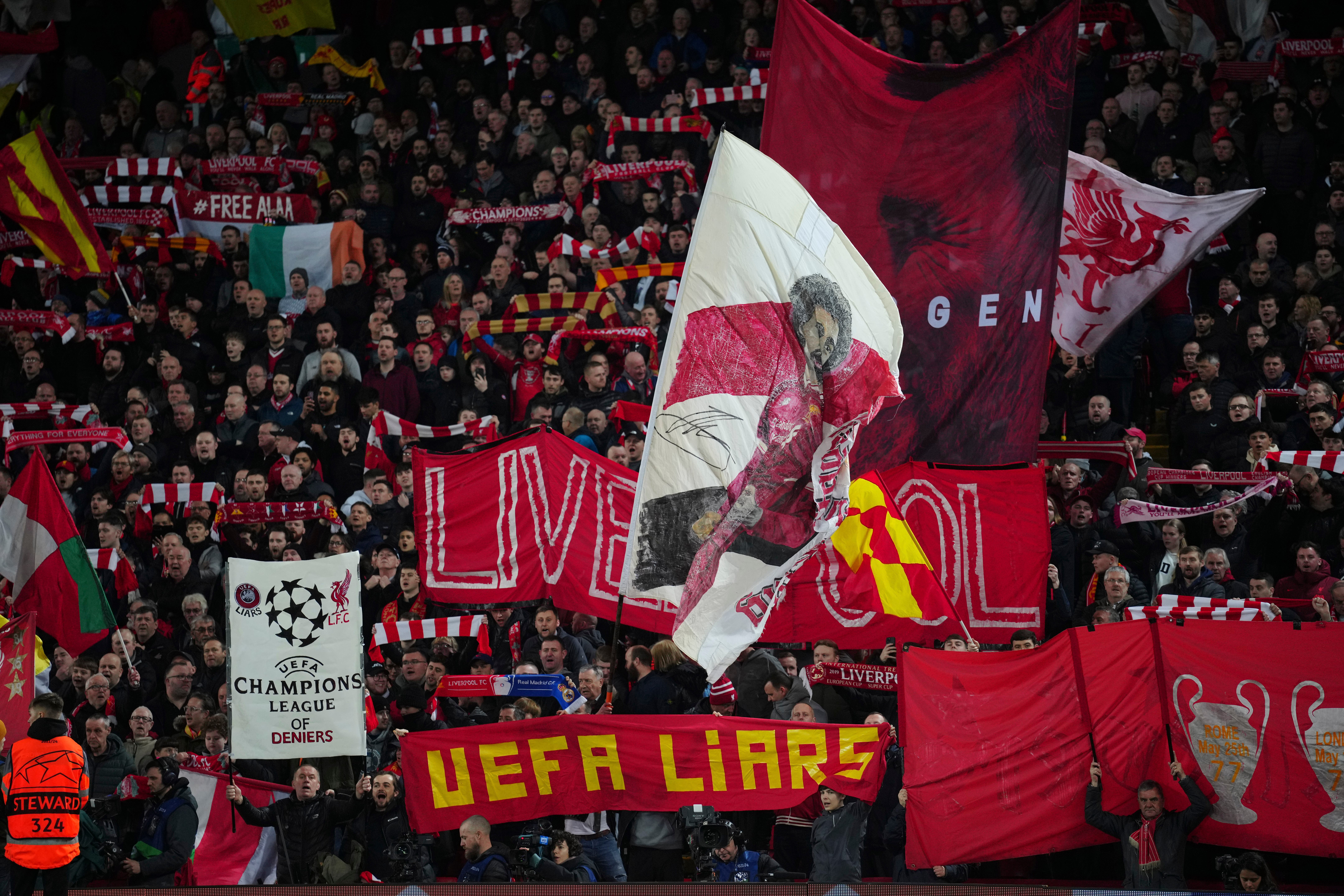 Liverpool fans protested against Uefa ahead of their Champions League clash against Real Madrid