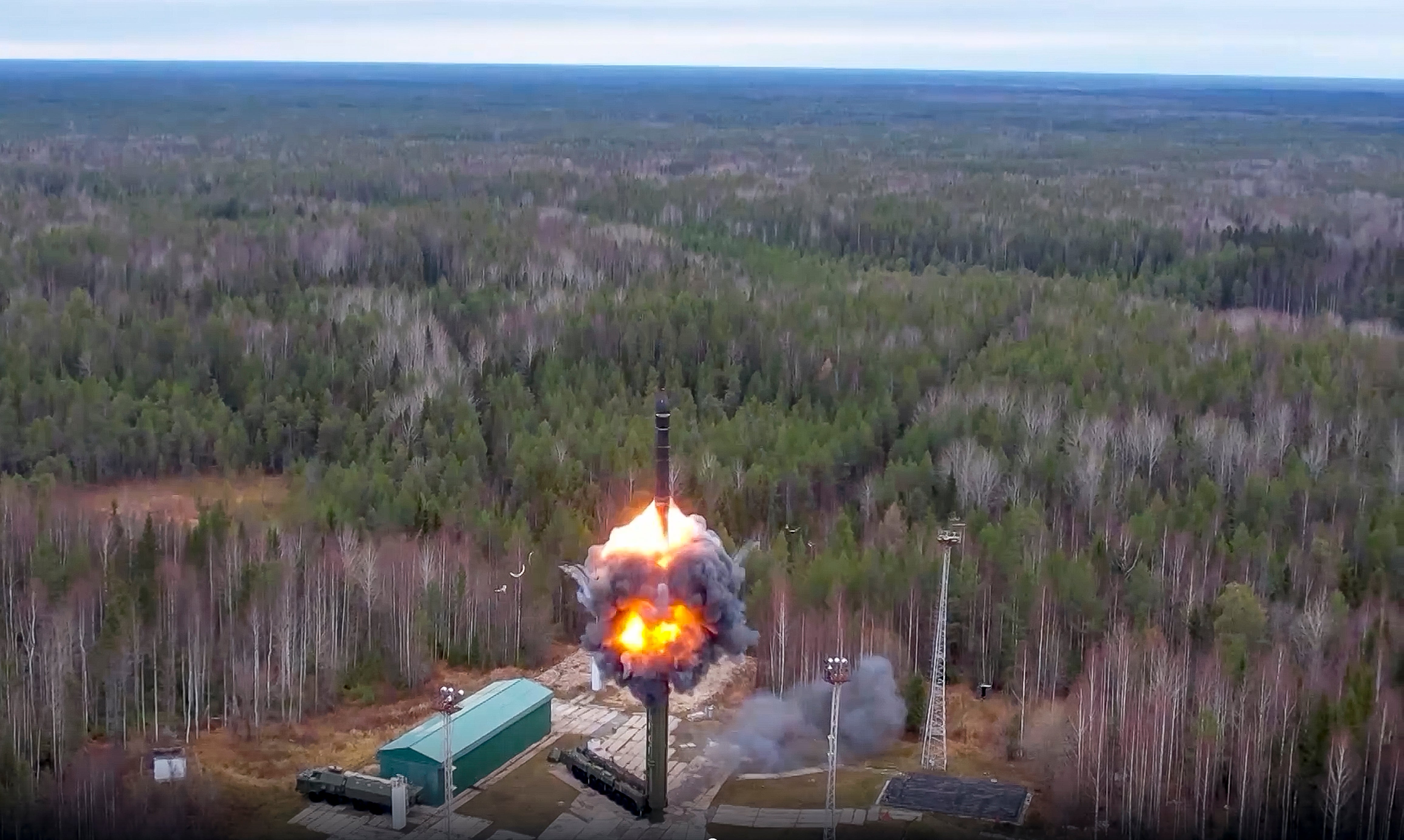 A Yars intercontinental ballistic missile is test-fired as part of Russia's nuclear drills from a launch site in Plesetsk, northwestern Russia
