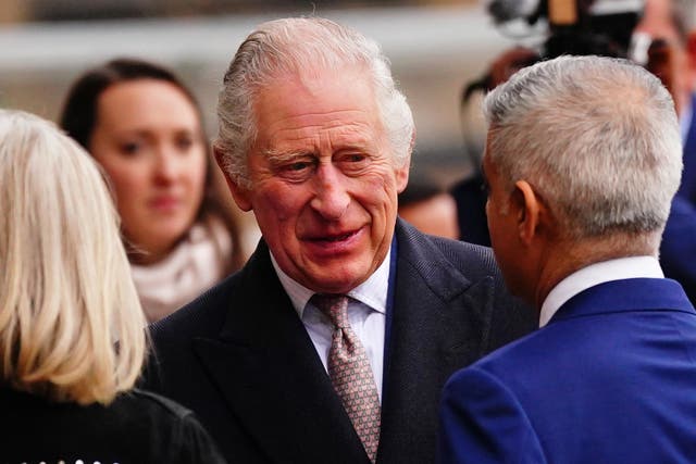 <p>King Charles III talking to Mayor of London Sadiq Khan as he arrives for a visit to The Felix Project </p>