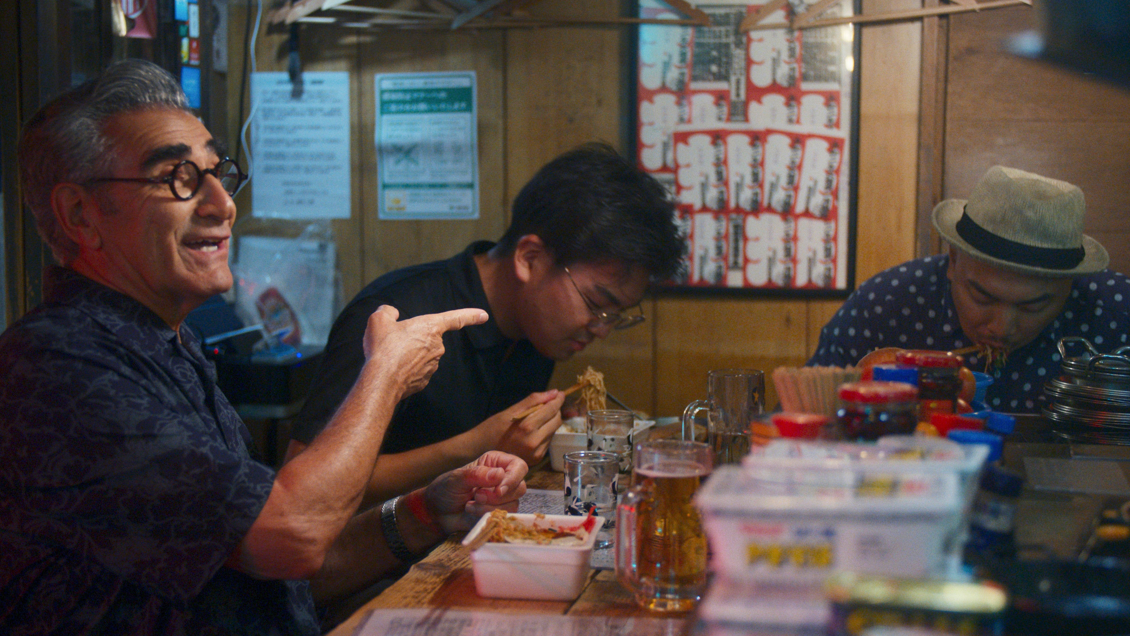 Eugene Levy, left, in a scene from his new travel series ‘The Reluctant Traveler’