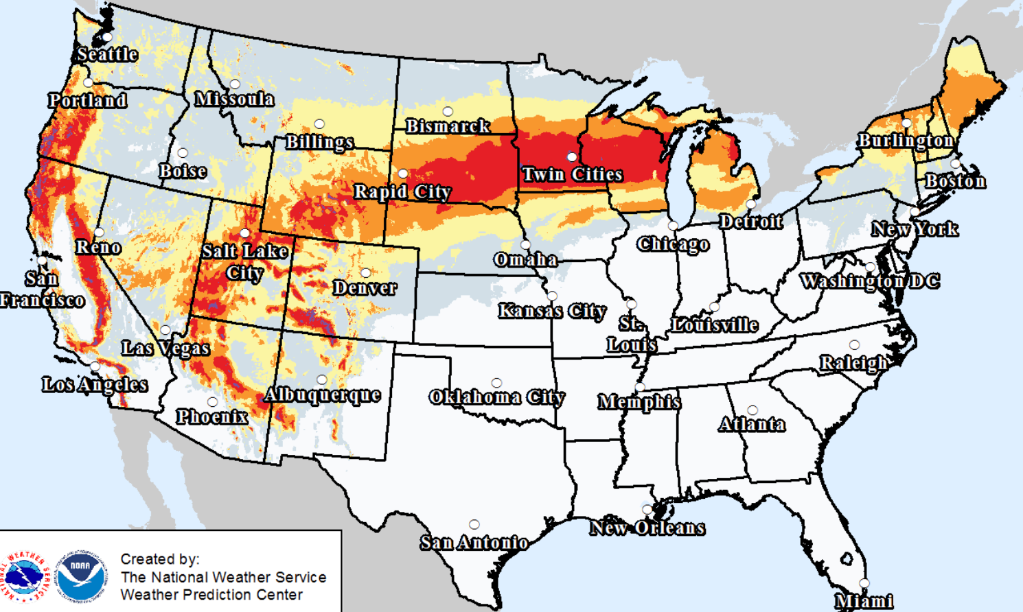 The areas which will be most impacted by the winter storm from February 22-24