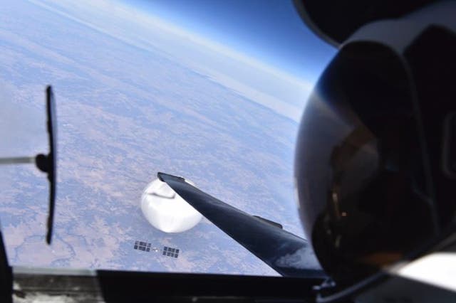 <p>The Defense Department released a selfie from a spy plane of the Chinese balloon</p>