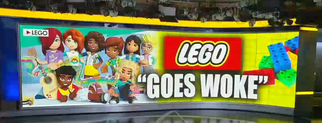 <p>A Fox News graphic on Lego going “woke”</p>