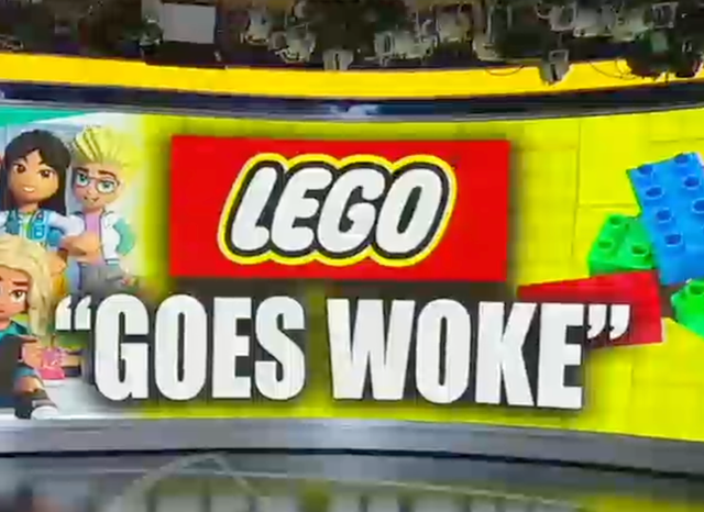 <p>A Fox News graphic claiming that Lego is going “woke” </p>