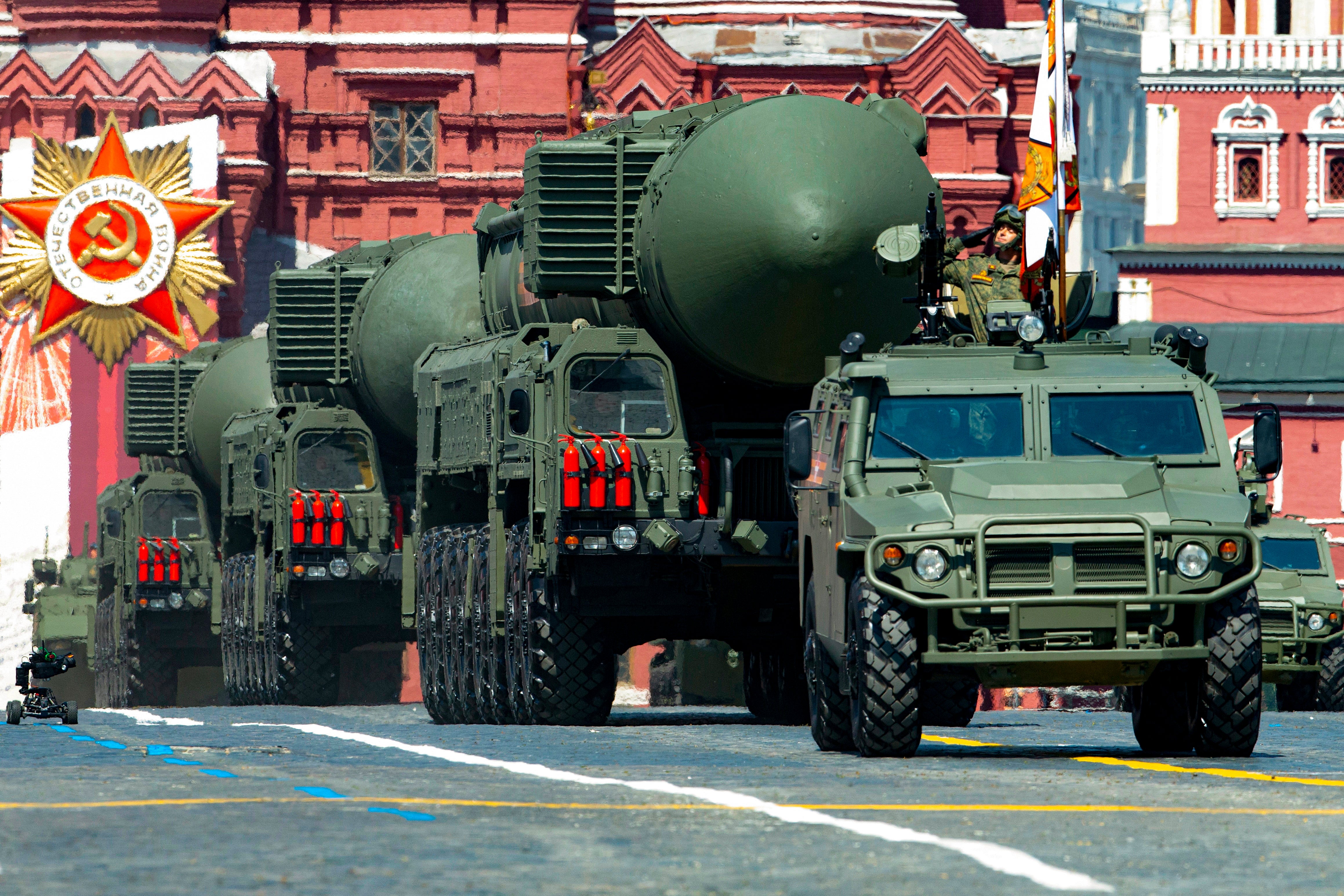 Russian RS-24 Yars ballistic missiles roll in Red Square during the Victory Day military parade in Moscow, Russia