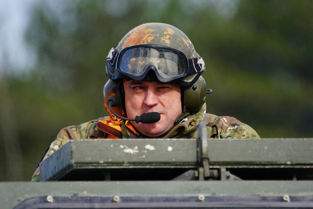 <p>Defence Secretary Ben Wallace during a visit to Bovington Camp, a British Army military base in Dorset, to view Ukrainian soldiers training on Challenger 2 tanks (PA)</p>