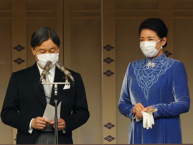 <p>Emperor Naruhito of Japan and his wife Empress Masako greet visitors during his birthday celebration at the Imperial Palace on 23 February 2023 in Tokyo, Japan. The emperor turns 63 this year</p>