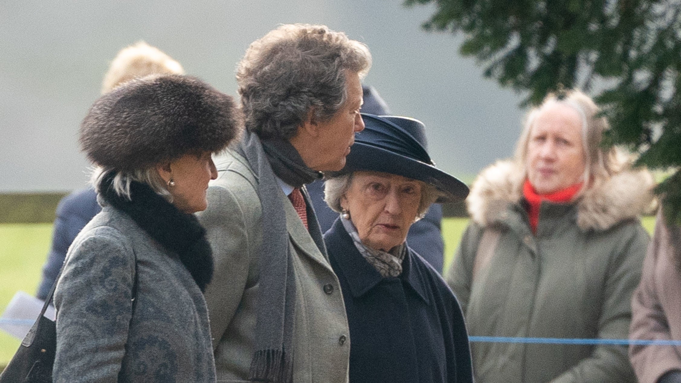 Lady Susan Hussey arrives to attend a church service with King Charles III and the Princess Royal at St Mary Magdalene Church in Sandringham