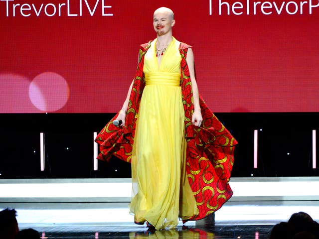 <p>Sam Brinton speaks onstage during the Trevor Project's TrevorLIVE LA 2018 at The Beverly Hilton Hotel on December 3, 2018 in Beverly Hills, California</p>