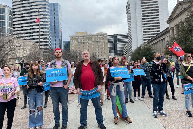 <p>People gathered in Nashville to protest anti-trans legislation being advanced in Tennnessee </p>