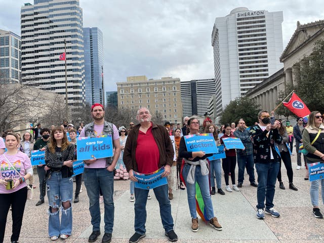 <p>People gathered in Nashville to protest anti-trans legislation being advanced in Tennnessee </p>