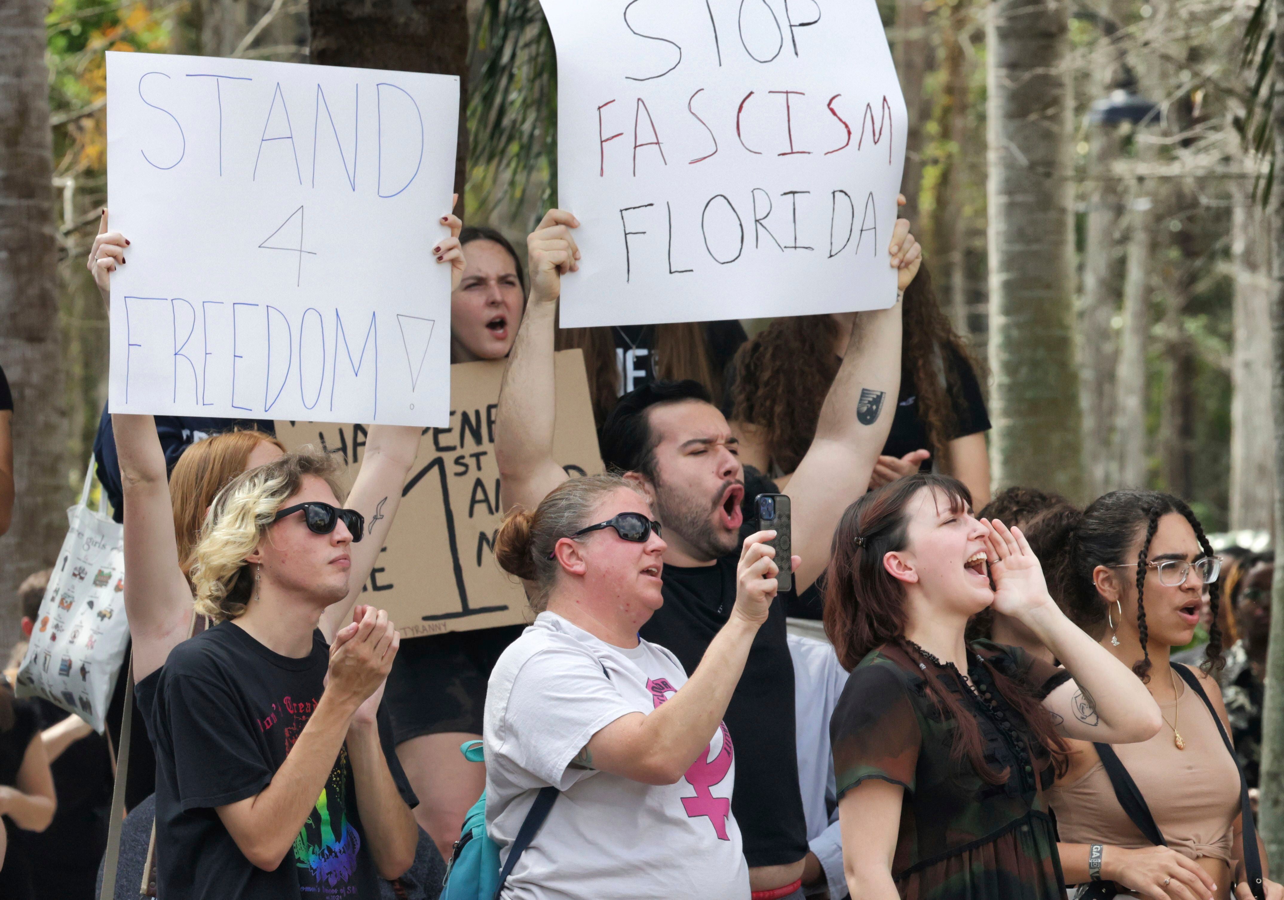 University of Central Florida students and supporters join protests against the DeSantis administration on 23 February.