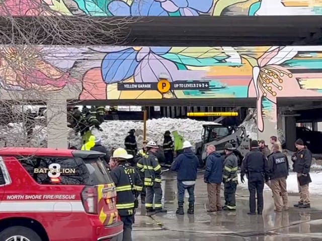 <p>A garage partially collapsed in Wisconsin </p>