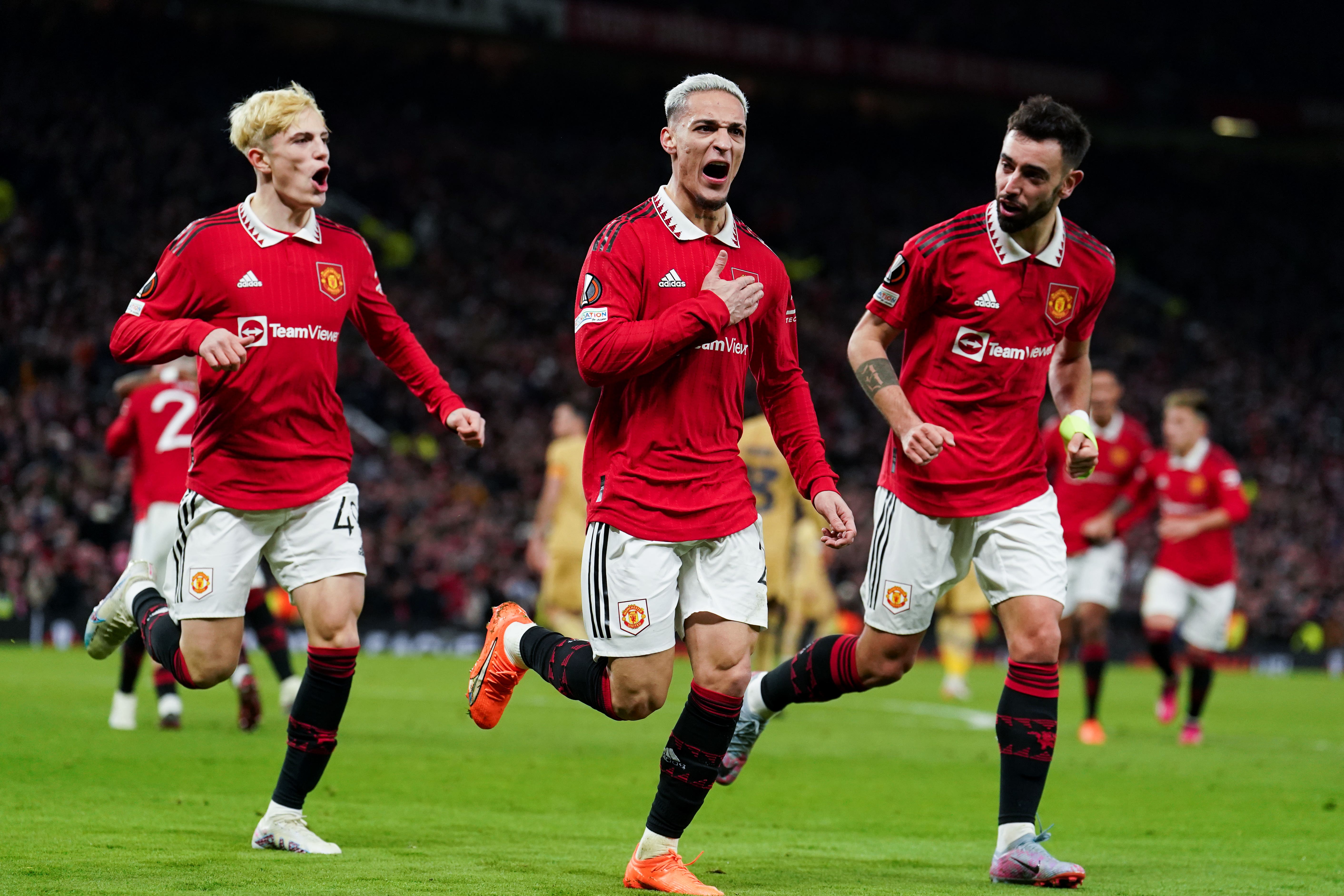 Manchester United’s Antony celebrates his goal