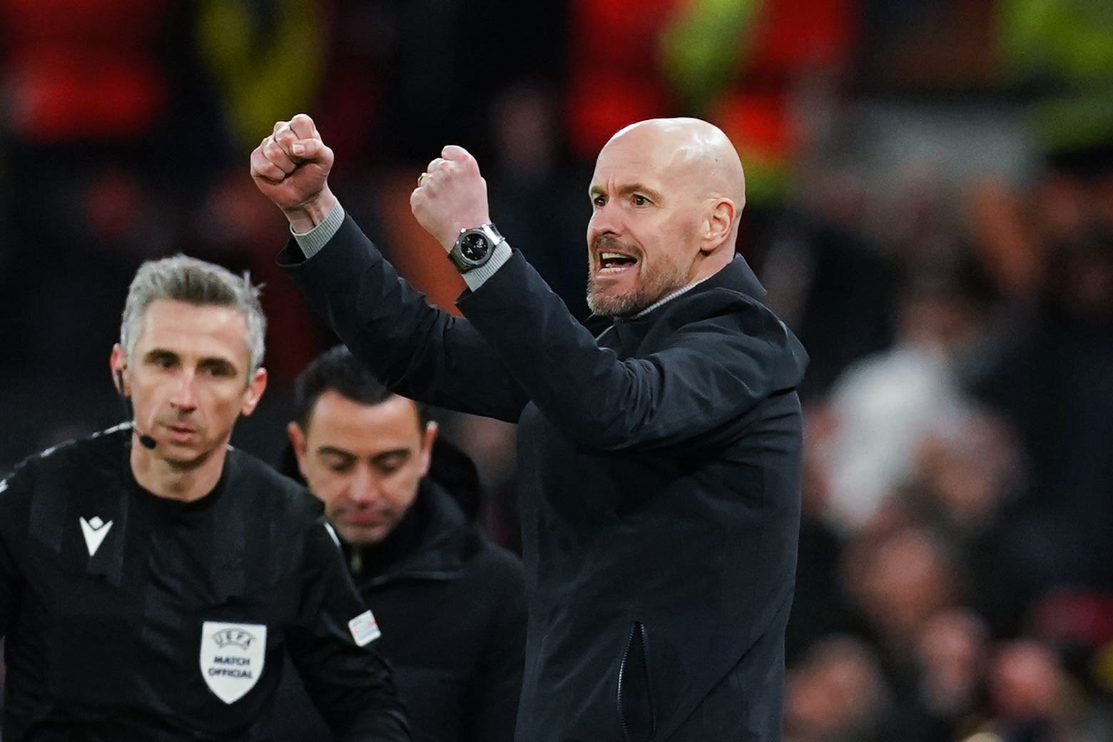 Manchester United manager Erik ten Hag celebrates victory (Martin Rickett/PA)