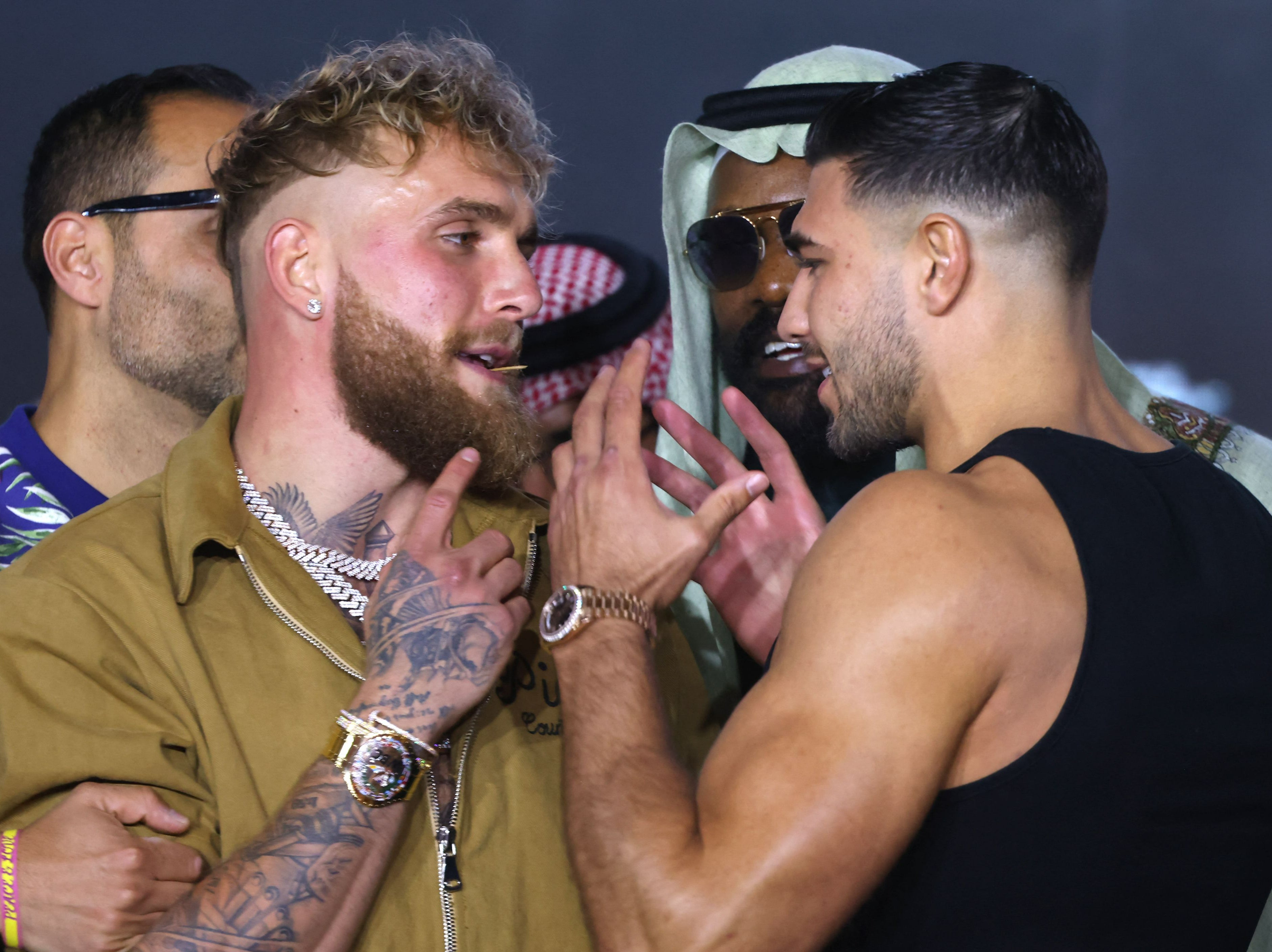 Jake Paul and Tommy Fury meet in the ring in Saudi Arabia on Saturday