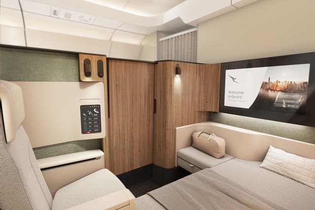<p>A first-class cabin on the new Qantas Project Sunrise service</p>